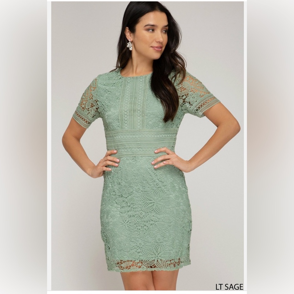 She + Sky Sage Green Crochet Lace Dress